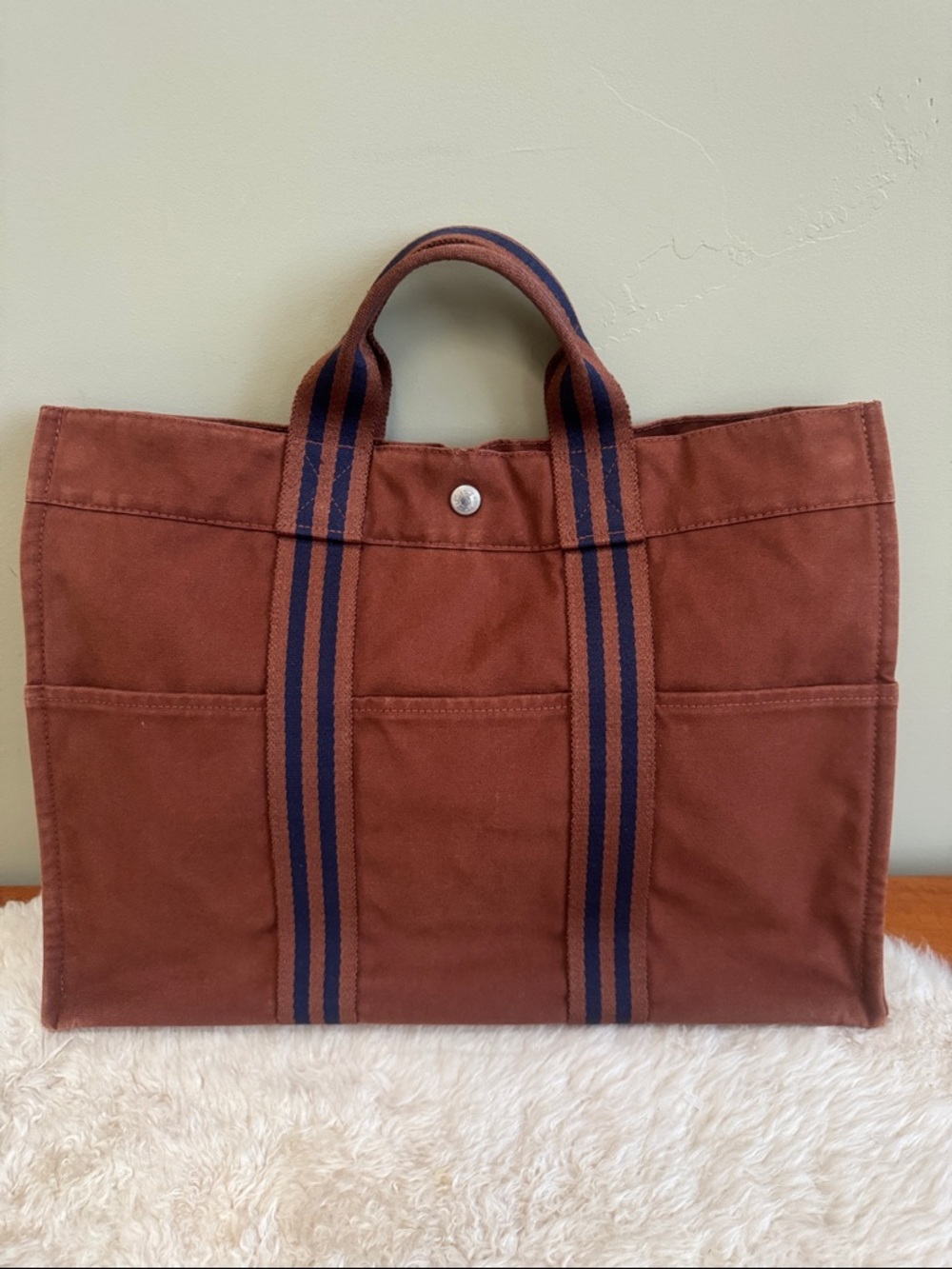 Hermes Fourre Tout MM Brown canvas Tote